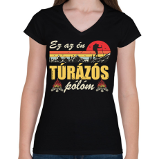 PRINTFASHION Ez az én túrázós pólóm - Női V-nyakú póló - Fekete