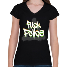 PRINTFASHION F*ck police - Női V-nyakú póló - Fekete női póló
