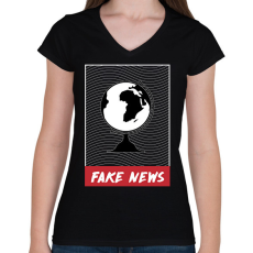 PRINTFASHION Fake News - Női V-nyakú póló - Fekete