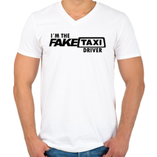 PRINTFASHION Faketaxi Driver - Férfi V-nyakú póló - Fehér férfi póló