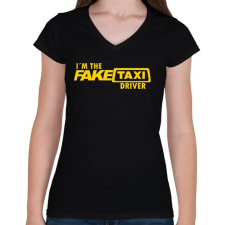 PRINTFASHION Faketaxi Driver  - Női V-nyakú póló - Fekete női póló