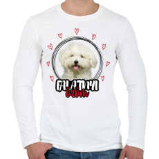 PRINTFASHION Falatnyi öröm - Máltai selyemkutya - Férfi hosszú ujjú póló - Fehér