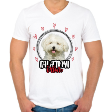 PRINTFASHION Falatnyi öröm - Máltai selyemkutya - Férfi V-nyakú póló - Fehér férfi póló