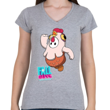 PRINTFASHION Fall Guys - Chicken - Női V-nyakú póló - Sport szürke női póló