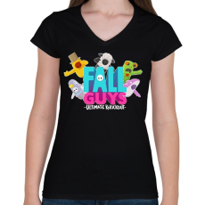 PRINTFASHION Fall Guys Ultimate Knockout - Női V-nyakú póló - Fekete