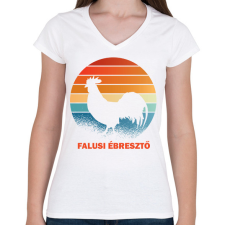 PRINTFASHION Falusi ébresztő - Női V-nyakú póló - Fehér női póló