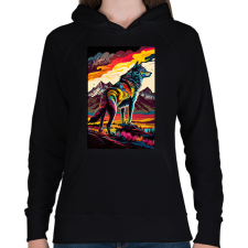 PRINTFASHION Farkas a hegyvidéken színes - Női kapucnis pulóver - Fekete női póló