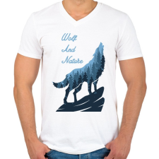 PRINTFASHION Farkas és a természet - Férfi V-nyakú póló - Fehér férfi póló