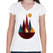 PRINTFASHION Farkas és hegyek 3 - Női V-nyakú póló - Fehér női póló