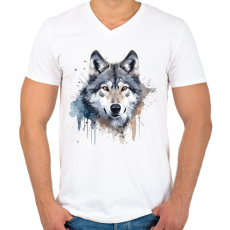 PRINTFASHION Farkas - Férfi V-nyakú póló - Fehér