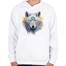 PRINTFASHION farkas - Gyerek kapucnis pulóver - Fehér gyerek pulóver, kardigán