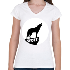 PRINTFASHION Farkas hold - Női V-nyakú póló - Fehér