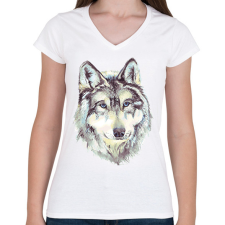 PRINTFASHION Farkas - Női V-nyakú póló - Fehér női póló