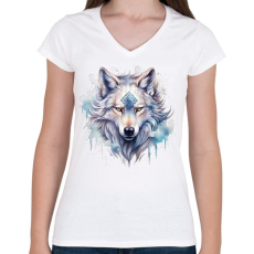 PRINTFASHION farkas - Női V-nyakú póló - Fehér