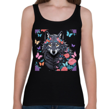 PRINTFASHION farkas pillangókkal és virágokkal - Női atléta - Fekete női trikó