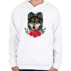 PRINTFASHION Farkas rózsával - Gyerek kapucnis pulóver - Fehér