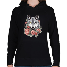 PRINTFASHION farkas virágokkal #2 - Női kapucnis pulóver - Fekete női pulóver, kardigán