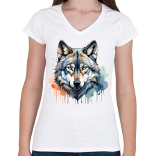 PRINTFASHION farkas vízfesték - Női V-nyakú póló - Fehér női póló