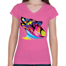 PRINTFASHION Farkaskutya  - Női V-nyakú póló - Rózsaszín