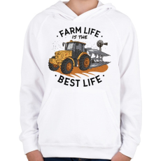 PRINTFASHION Farm - trakrtor - a legjobb életmód - Gyerek kapucnis pulóver - Fehér
