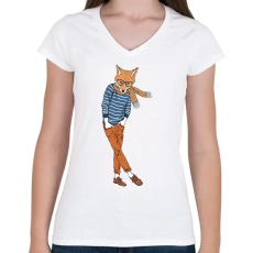 PRINTFASHION Fashion Fox - Női V-nyakú póló - Fehér