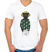 PRINTFASHION Fashion Panther - Férfi V-nyakú póló - Fehér férfi póló