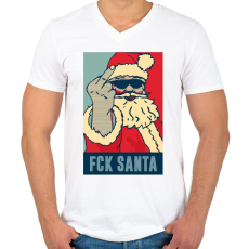 PRINTFASHION FCK SANTA - Férfi V-nyakú póló - Fehér