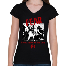 PRINTFASHION FEAR - Női V-nyakú póló - Fekete női póló