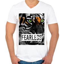 PRINTFASHION FEARLESS - Férfi V-nyakú póló - Fehér férfi póló