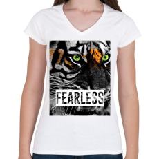 PRINTFASHION FEARLESS - Női V-nyakú póló - Fehér