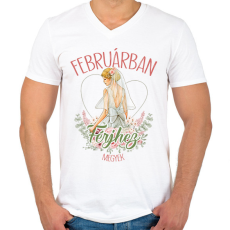 PRINTFASHION Februárban férjhez megyek - Férfi V-nyakú póló - Fehér