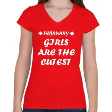 PRINTFASHION Februári csajok a legcukibbak - Női V-nyakú póló - Piros női póló
