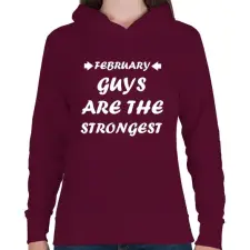PRINTFASHION Februári férfiak a legerősebbek - Női kapucnis pulóver - Bordó női pulóver, kardigán