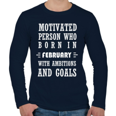 PRINTFASHION Februári születésű motivált személy ambíciókkal és célokkal - Férfi hosszú ujjú póló - Sötétkék