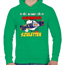 PRINTFASHION Februári Szuperhős - Férfi kapucnis pulóver - Zöld férfi pulóver, kardigán