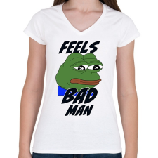 PRINTFASHION Feels bad man meme - Női V-nyakú póló - Fehér női póló