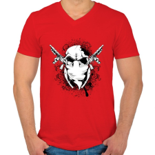PRINTFASHION Fegyveres Koponya - Férfi V-nyakú póló - Piros férfi póló
