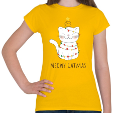 PRINTFASHION Fehér cica karácsonyi égőkkel - Női póló - Sárga női póló