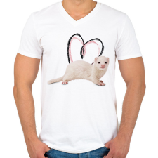 PRINTFASHION fehér görény szívecskével - Férfi V-nyakú póló - Fehér férfi póló