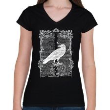 PRINTFASHION Fehér Holló - Női V-nyakú póló - Fekete női póló