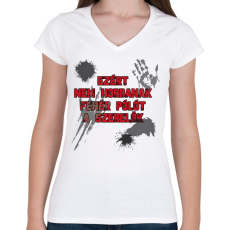 PRINTFASHION Fehér póló - Női V-nyakú póló - Fehér