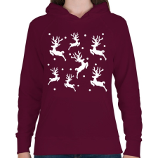 PRINTFASHION Fehér rénszarvasok - Női kapucnis pulóver - Bordó női pulóver, kardigán