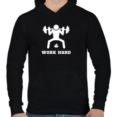 PRINTFASHION Fehér WORK HARD edzős felszerelés - Férfi kapucnis pulóver - Fekete