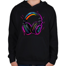 PRINTFASHION Fejhallgató  - Gyerek kapucnis pulóver - Fekete gyerek pulóver, kardigán