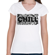 PRINTFASHION Fekete CHILL - Női V-nyakú póló - Fehér