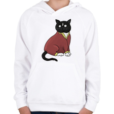 PRINTFASHION Fekete cica - Gyerek kapucnis pulóver - Fehér gyerek pulóver, kardigán