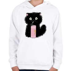 PRINTFASHION Fekete cica - Gyerek kapucnis pulóver - Fehér