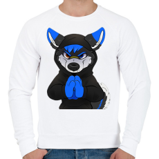 PRINTFASHION Fekete,kék vicces husky vagy farkas - Férfi pulóver - Fehér
