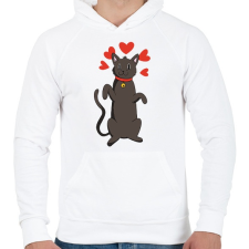 PRINTFASHION Fekete macska - Férfi kapucnis pulóver - Fehér női pulóver, kardigán
