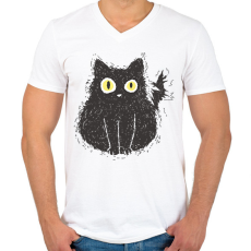 PRINTFASHION Fekete macska - Férfi V-nyakú póló - Fehér